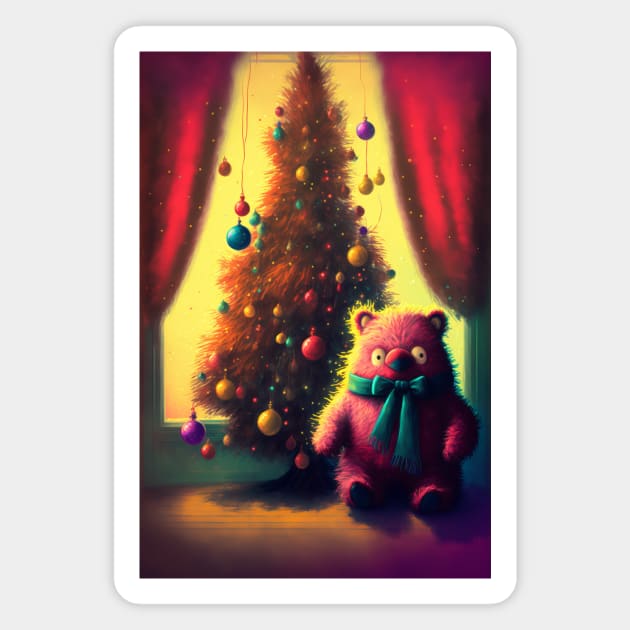 Christmas teddy bear under the tree Magnet by MorningPanda